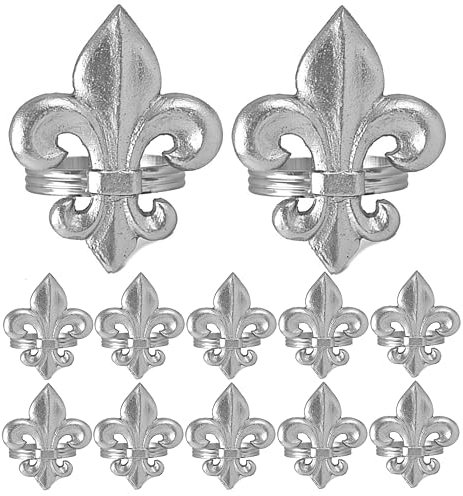 Serviettenringe für den Frühling, 12 Stück, Fleur-di-lis Serviettenhalter, Metall Serviettenringe Bulk für Party Dekoration, Esstisch, Alltag, Familientreffen - Ein tolles Tisch-Dekor - Silber