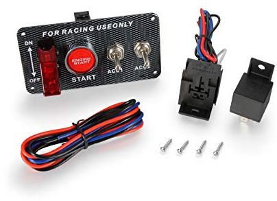 Madlife Garage 12V Rennwagen Auto Motorstart Kohlefaser Frontplatte Relais Schalttafel Kippschalter Druckknopf Zündung