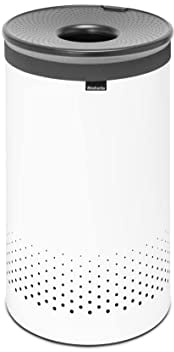 Brabantia - Cubo para la ropa sucia - Tapa de plástico manos libres - Agujeros de ventilación - Bolsa portátil para la ropa sucia en el interior - Apertura rápida - Blanco - 60L