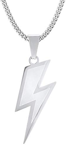 KRKC&CO Anhänger Kette Herren 3mm 61cm Panzerkette mit Blitz Anhänger Weißgold plattiert Kette mit Blitz Kette Herren Silberketten Herren Damen Hip Hop Anhänger Kette