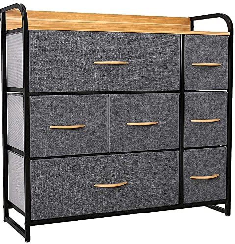 YITAHOME kommode mit Schubladen, Schrank mit 7 Schubladen aus Stoff für Schlafzimmer, Wohnzimmer, Kinderzimmer, Flur, Dunkelgrau
