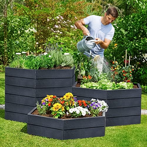 Garantia Ergo Hochbeet-System L Stone 6 Paneele inkl. Verbinder - Blumentopf, Hochbeete für Garten, Pflanzkübel Groß Außen, Blumenkasten, Blumentopf Hoch, Blumenkübel, Blumenkübel Outdoor