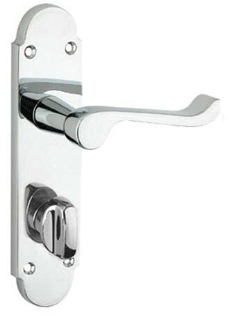 Ironmongery Solutions® Brushed Internal Scroll Door Handles Lock, Latch & Bathroom Sets in Polished Brass & Satin Chrome (Polished Chrome, Bathroom)