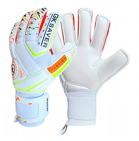 GK Saver football goalkeeper gloves Passion PS04 Flat cut professional goalie gloves size 6 to 11 removable finger save gloves (YES FINGERSAVE NO PERSONALIZATION, SIZE 7)