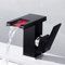 LED Wasserhahn Bad Wasserfall Waschbecken, Waschtischarmatur mit RGB 3 Farbwechsel, Beleuchteter Glas LED Wasserhahn für Badezimmer (Schwarz, Chrom)