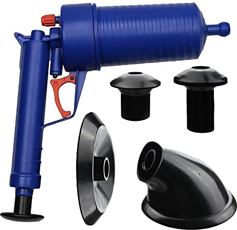 Pressluft Rohrreiniger inkl. 4 Gummiadapter, Toilette Entstopfen, Rohrreinigung Mittels Druckreiniger, Drain Cleaner für freien Abfluss