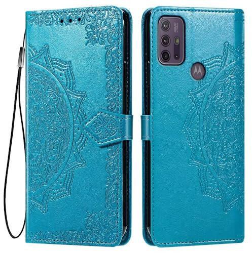 HONLEN Hülle für Motorola Moto g10 / G20 / G30 Handyhülle, (6.5 Inches) Premium PU Leder Wallet Magnetverschluss Flip Case mit 3 Kartenfach,Mandala Muster Case Blau