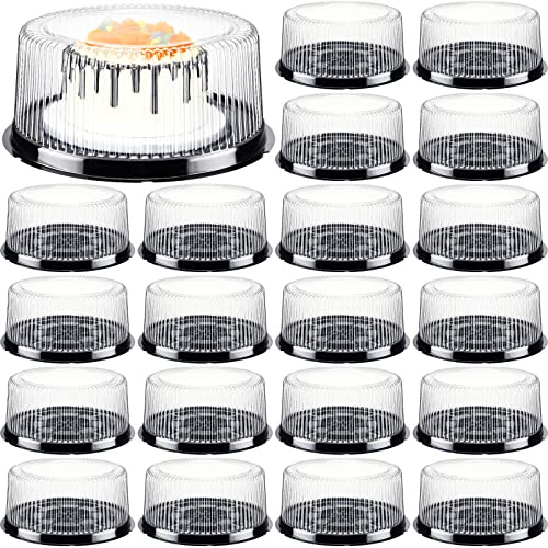 Zopeal 20 Pack 10 Clear Plastic Cake Display Containers with Dome Lids Round Transparent PET Cake Carrier Holder for Birthday Party Display, No Snap Lock, Use Tape or Ribbon to Secure