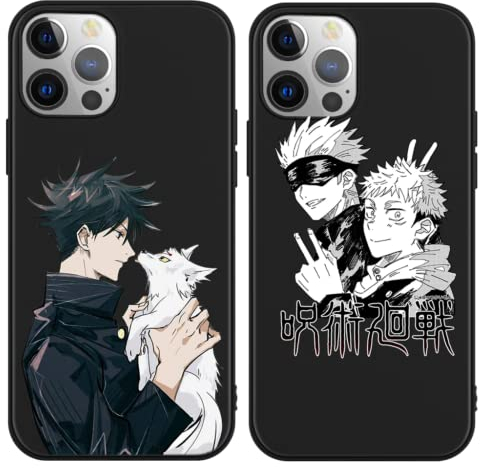 Eouine 2 Stück Handyhülle für iPhone 12 Pro/iPhone 12 Hülle 6.1'' Anime Jungs Hülle Gojo Satoru Itadori Yuji mit Manga Muster Matt Schwarz Schutzhülle TPU Silikon Case für iPhone12, 1
