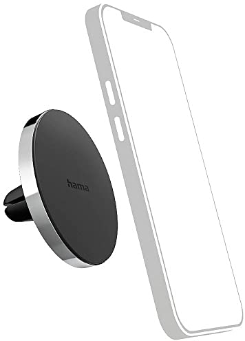 Hama Auto Handyhalterung „MagLock“ für Lüftung, Magnet (Smartphone Halterung, Handyhalter, Kfz Halterung, zum Klemmen, drehbar, kompakt, gummiert, für iPhone 14 13 12 Pro Max mini) schwarz/Silber