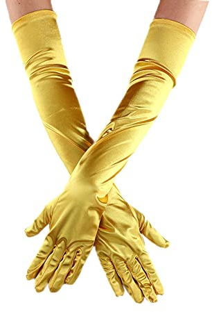 Duories Classic Damen Handschuhe Lange, Elastisch Elegant 1920er Stil Abendhandschuh Satin Handschuhe, Gothic Opera Fest Party Hochzeit Braut Handschuhe für Festlich Faschingskostüme Karneval,Gelb