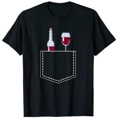 Bouteille Verre Vin Poche Humour Apéro Vigneron Homme Cadeau T-Shirt