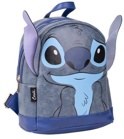 Mochila Casual de Stitch - Color Azul - 19,5x25x11 cm - Fabricada en Material Sintético - Diseño con Orejas de Stitch - Estampado del Personaje - Producto Original Diseñado en España