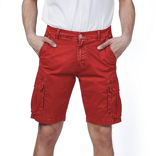 RE&X Jeans Pantaloni Corti Uomo Cargo Slim Fit Casual Denim (Red, 46 Corto)
