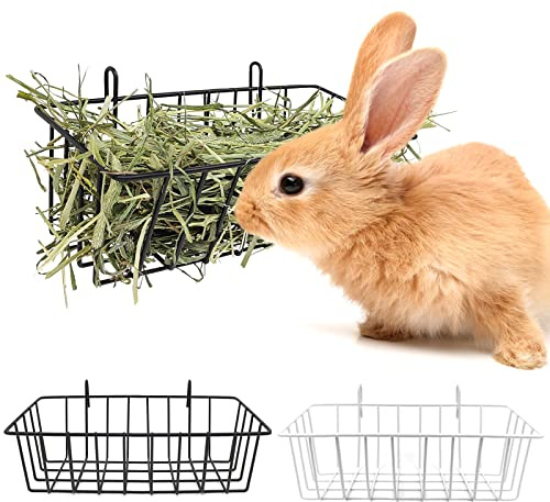 TiereCare Rabbit Hay Feeder - 2Pcs Metal Rack Hay Holder for Guinea Pig Small Animals Grass Rack for Bunny Chinchilla Cage Reduce Mess 9x4x3 Inch