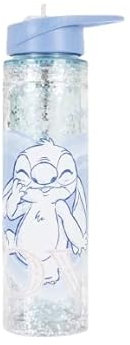 Divas World Lilo & Stitch Glitter Water Bottle With Straw Leak-proof Travel Sports Reusable 550ML BPA Free Drinking Lightweight Running Gym Cycling School Children Office Gift