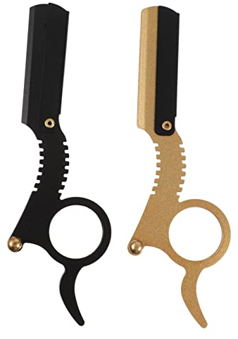 Beavorty 2stücke Manuelle Bartschneider Rasierer Ergonomischer Barber Razor Für Präzises Trimmen Klingen Werkzeug Für Friseure Und Heimgebrauch Gold Schwarz