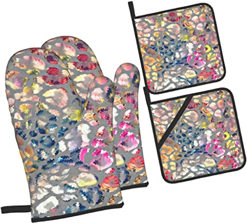 Ofenhandschuhe und Topflappen, 4-teiliges Set, Backgeschenk für Mama, Ofenhandschuhe und Hot Pads
