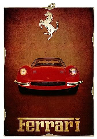 KUSTOM ART Bild im Vintage-Stil Serie Oldtimer-Werbung Auto Off Serie Bolide Spring Horse Druck auf Holz 25 x 18 cm