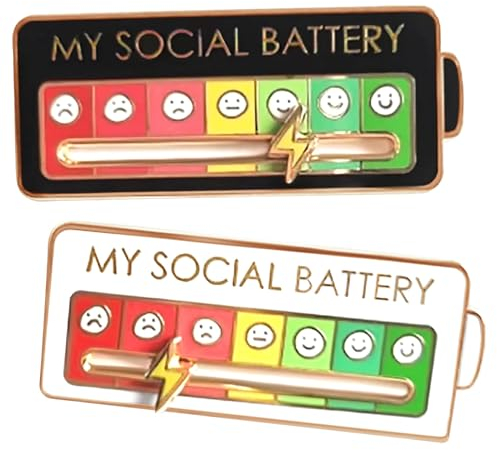 Simsky 2 Pcs My Social Battery Pin, My Social Battery Creati, Ma Broche de Batterie Sociale, Broche de Batterie Sociale Drôle pour 7 Jours Par Semaine, Broche D'humeur Sociale Drôle, Insigne D'anxiété