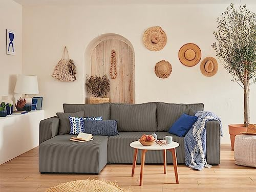 Topaze - 4-sitzer ecksofa beidseitig montierbar - schlaffunktion und Bettkasten - Cord Grau