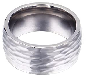 Verlobungsring Edelstahl, Edelstahl 11MM Einfacher Ring mit gehämmertem Muster für Herren/Damen Silber, Größe 60 (19.1)