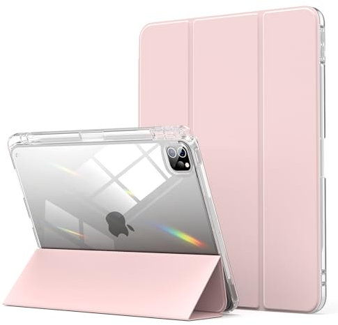 ZOYU Crystal Case for iPad Pro 11 inch 4th/3rd Generation 2022/2021, Hard Clear Back with Pencil Holder, Auto Sleep/Wake Support Pencil Wireless Charging, for iPad 11 Pro 2nd 1st 2020 2018 - Pink