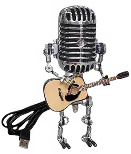Retro Style Vintage Microphone Robot Desk Lamp, Touch Dimmer Lamp Table Lamp Durable Easy Install Easy to Use Red, Metal Microphone Robot Desk Lamp Decor for Home Bedroom, Office, Bar, Restaurant