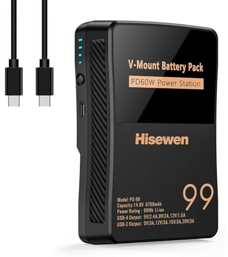 Hisewen PD-99 V-Mount Akku PD60W 6700mAh mit USB-C D-TAP Ladeanschluss für Kamera, Camcorder, Monitor, Videoleuchte