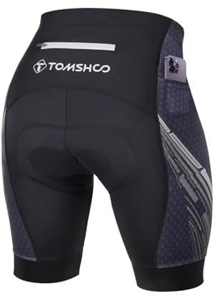 TOMSHOO Pantalones Cortos de Ciclismo, Pantalones MTB 4D Acolchado con Bolsillos Laterales y Traseros, Transpirable Secado Rápido