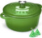 Overmont Cocotte en Fonte Émaillée - Ø24 cm Casserole Antiadhésive Avec Couvercle et Maniques en Coton - Batterie de Cuisine Robuste pour Braiser Ragoûts Rôtir Pain - Vert forêt