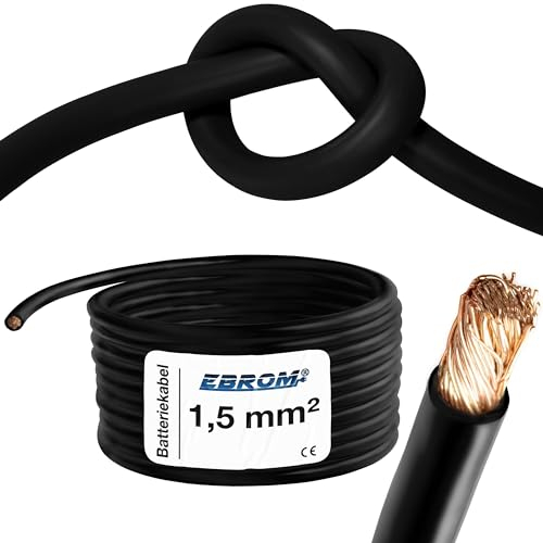EBROM HI-FLEX - 3 Meter hochflexibles Batteriekabel - Massekabel - schwarz - 1,5mm2 | 1,5 mm² | 1,5 mm2 - Vollkupfer 99,9% OFC Kupfer Stromkabel - Ihre Länge: 3 Meter