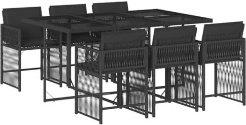 vidaXL 7-TLG. Garten-Essgruppe mit Kissen Schwarz Poly Rattan