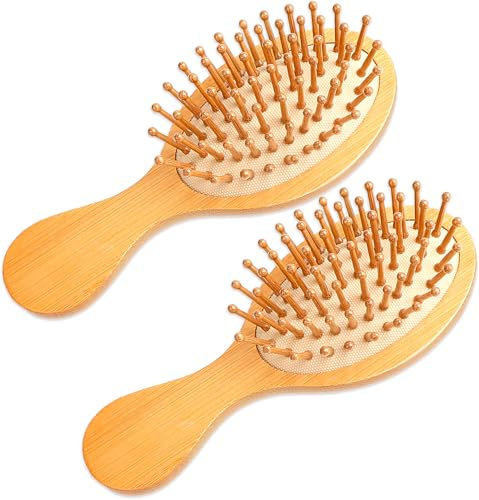 2 Stück Kopfhaut Massagebürste Scalp Massager Bamboo Brush Mini Haarbürste Bambus Haarbürste Kopfmassage Bürste Haar Massagebürste Haarbürste Haarbürste Klein für Frauen und Männer