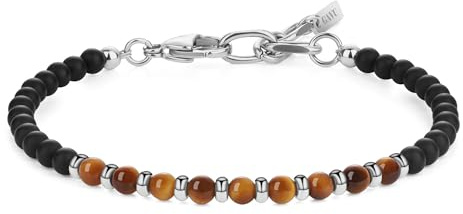 GAVU Unisex Kristallperlen Armband mit mattem schwarzem Onyx und Natursteinperlen Armbänder für Herren Damen