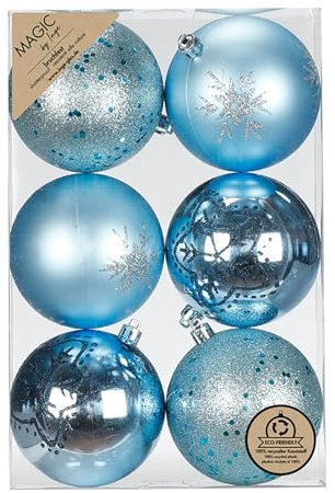 Inge-glas Weihnachtskugeln Kunststoff 8cm 6er Set - bruchsicher & mit Glitzer Muster - Große Christbaumkugeln für Weihnachtsbaum - Weihnachtsbaumkugeln & Christbaumschmuck Helltürkis - Aqua Blue