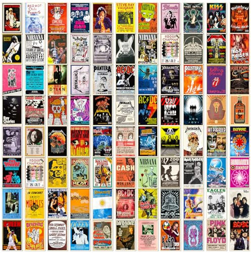 Vintage Rock Aufkleber, 100 Stück Classic Retro Poster Stickers, Wasserdicht Vinyl Rock and Roll Stickers for Auto Motorräder Fahrrad Skateboard Snowboard Gepäck Laptop, Teens, Students