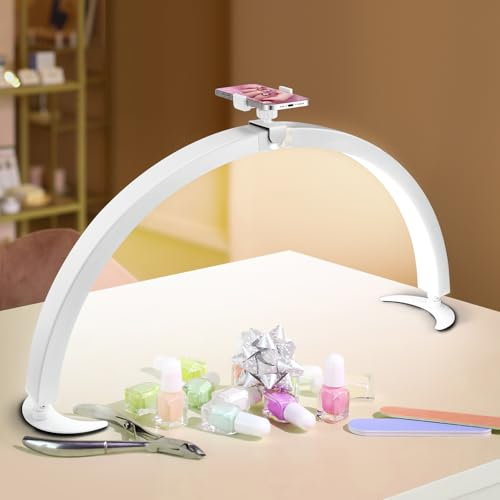 Luqixcey Half Moon Lamp for Nail Desk,29 Inch Foldable Half Moon Light with 3000-6500K Adjustable,LED Nail Desk Lamp with Phone Holder,Lash Light for Eyelash Extensions, Manicure,Tattoo, Eyebrow