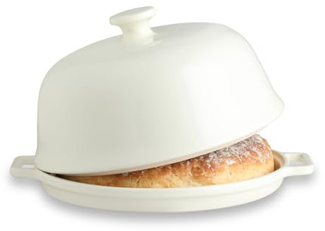 Sweejar Ceramic Bread Oven with Lid, Large Sourdough Bread Baking Pan with Handle, 5QT Porcelain Round Bread Cloche For Baking, Cooking, Roasting (Beige)