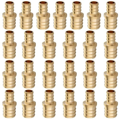 TenKe PEX Reduzierkupplung, PEX, 1,9 cm x 2,5 cm, Messing, für PEX-Rohre, 25 Stück, Reduzierkupplung, 1,9 cm x 2,5 cm, 25 Stück