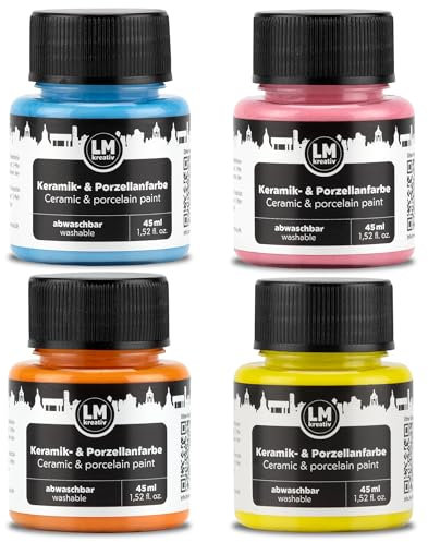LM-Kreativ Keramik- & Porzellanfarbe 4 x 45 ml Set - Pastell Zauber - Spülmaschinenfest. Glas- und Keramikfarbe für Tassen Bemalen, Porzellan Bemalen, Kreative Projekte auf Glas & Ton