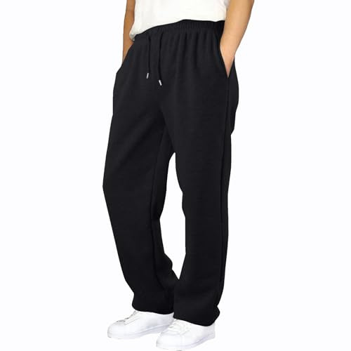 NetSetUK Joggers for Men UK Tracksuit Jogging Bottoms Men’s Fleece Joggers Open-Hem Sweatpants with Pockets Drawstring Trousers Gym Workout Black