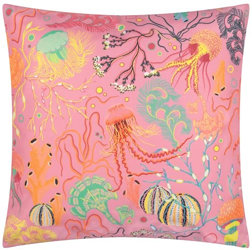 furn. Reef Cushion Cover – Reversible Water Resistant Coastal Jellyfish Ocean Outdoor Decorative Case (Pink - 45x45cm)