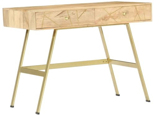 CINDERFUL Bureau avec tiroirs 100x55x75 cm Bois Solide de manguier,Bureau Industriel Bois&Manguier avec Tiroirs et Pieds Acier pour Ordinateur ou Console Meubles de Bureau