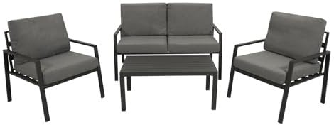 DEGAMO Loungeset Gartenset Vancouver 4-teilig, Gartenmöbel Terrassenmöbel Set, Aluminium anthrazit, Polster grau, wetterfest, Outdoor