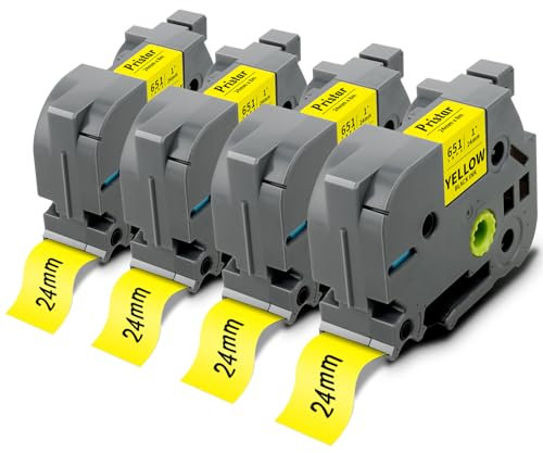 Pristar Kompatible Schriftband Ersatz für Brother TZe-651 TZe651 TZ-651 TZe 24mm für Brother Beschriftungsband PT-P700 2430 D600 D600VP 9700PC P750W P710BT E500VP Schwarz auf Gelb 4 Pack