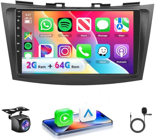 VECHTEL Autoradio 2G+64G Android 15 pour Suzuki Swift 2011-2017 Suzuki Ertiga 2012-2017, 9 Pouces HD 2.5D Écran Tactile avec Carplay Android Auto sans Fil GPS Wi-FI USB Bluetooth FM RDS Radio Caméra