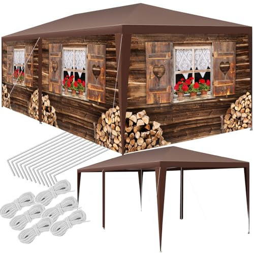 tectake® Carpa con Estructura de Acero y Sistema de Montaje rápido, Carpa Impermeable Exterior Ideal para jardín, terraza o Camping, cenadores para Jardin, toldo Playa - 3x6m Estilo Cabaña
