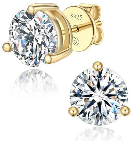 MomentWish Moissanite Ohrringe Silber 925 Stecker Diamant Ohrstecker Damen | 0,6-3 Karat Ohrringe Stecker 585 Weißgold/Rosegold/Gold Beschichtet Hypoallergen Schmuck Weihnachten Geschenk für Frauen