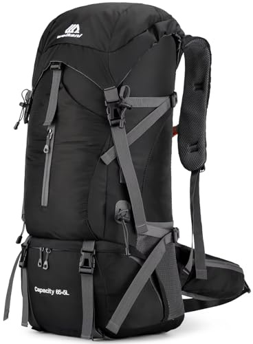 Ezmina 70L Hiking Backpack with Rain Cover Lightweight Camping Rucksack for Men Women Large Trekking Bag Waterproof Travel Backpacking Hiker Daypack for Touring Climbing Outdoor Sport Mountaineering